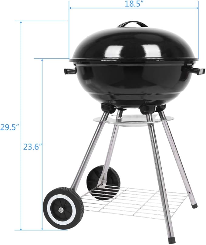 VINGLI 18 Inch Charcoal Grill Original Kettle Apple Charcoal Grilling Stove Large Oven for Outdoor Courtyard Picnic Roast Meat Home BBQ