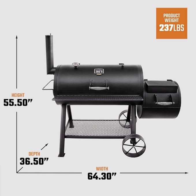 Oklahoma Joe's Longhorn Offset Charcoal Smoker and Grill with 1060 sq. in. Cooking Area in Black Offset Smoker Grill