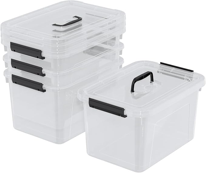4 Pack 10.5 Quart Latching Storage Bin with Handle Clear Latch Box