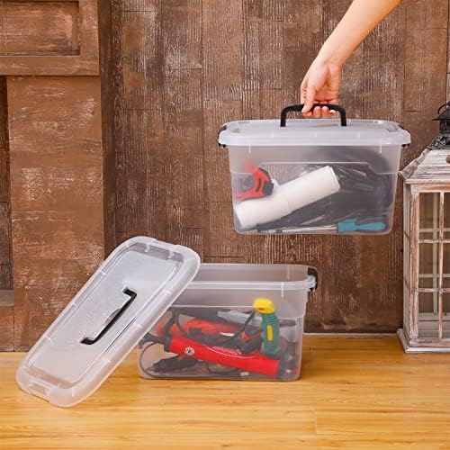 Sadnyy 4 Pack Clear Plastic Storage Latch Box Stackable Plastic Storage Bins with Latching Lids and Wheels Clear Large Boxes Organizing Container for Home Garage Closet Classroom(10 Quart)