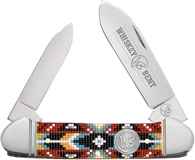 WHISKEY BENT HAT CO. Traditional Canoe Folding Knife 3.63 Closed Length 440C Stainless Steel Blades (Desert Bead)