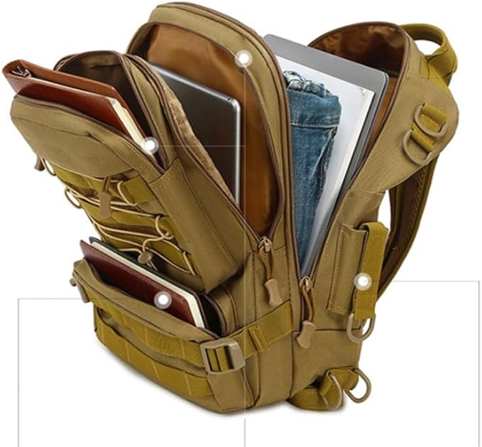 Men Backpacks Tactical Backpack Military Army Daypack For Hiking Camping Travel Hunting Rucksack Molle Bag (Brown 9.8 * 7.5 * 16inch(L*W*H))