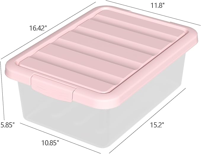 14-Quart Storage Container Bin with Pink Secure Lid and Latch Buckles Durable Plastic Stackable Nestable Organizin 2-Pack