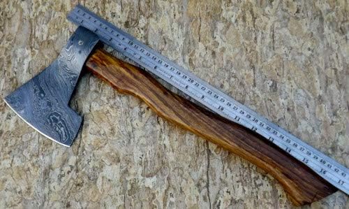 Axe Damascus Steel 17 Rose Wood Handle Axe/Hand Forged Woodsman Axe