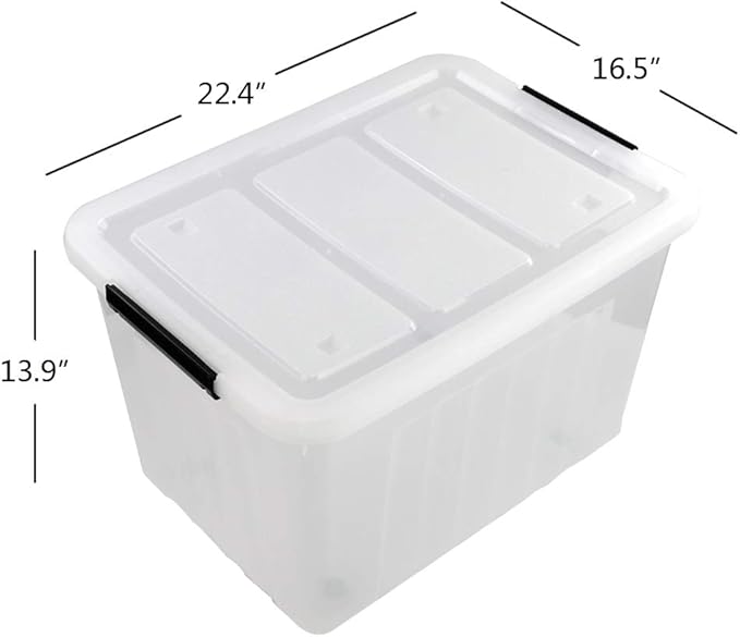70 L Clear Plastic Large Storage Box with Wheels Set of 4 LargeLatch Plastic Box for Storage