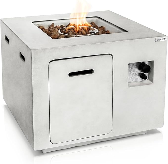SereneLife Propane Gas Fire Pit Table - 40000 BTU Outdoor Square Firepit with Lava Rocks Cover Adjustable Flame Height and Weather-Resistant Design - Perfect for Backyard or Patio
