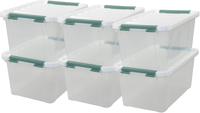 20 Quart Clear Plastic Bin with Lid Latching Storage Box 6 Packs