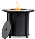 30'' Marble Ceramic Round Gas Fire Pit 50000 BTU Outdoor Fire Tables Fire Table with Lid Add Warmth &amp Ambience to Gatherings and Parties On Patio Deck Garden Backyard White Glass Stone.