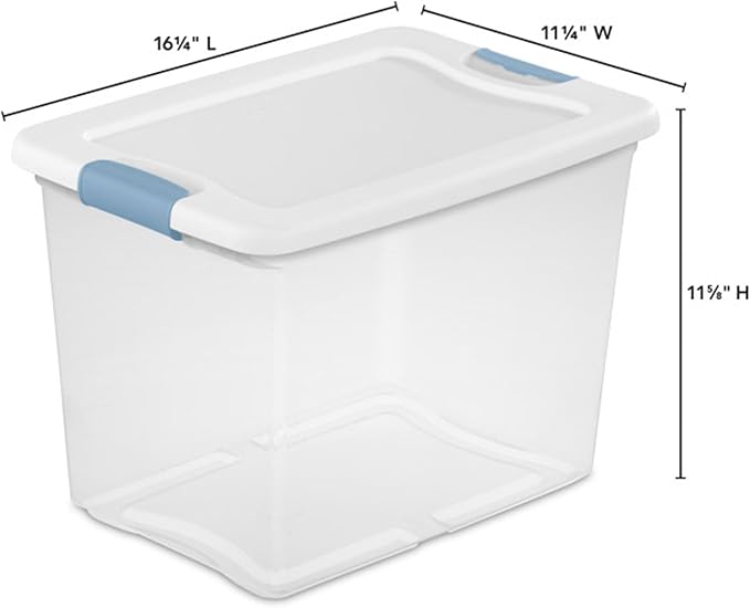Sterilite 24-Pack Latching Box Under Bed Storage Bins with Lids Clear Plastic 25 Quart - Heavy-Duty Organizing Containers for Closet Bathroom and Office