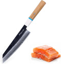Meteorite Kiritsuke Japanese Multi-Task Knife For Slicing &amp Dicing Prep Hand-Hammered Midnight Damascus Convex Grind Edge Olive Wood Handle – Pro Gift IceRaven 8 Inch