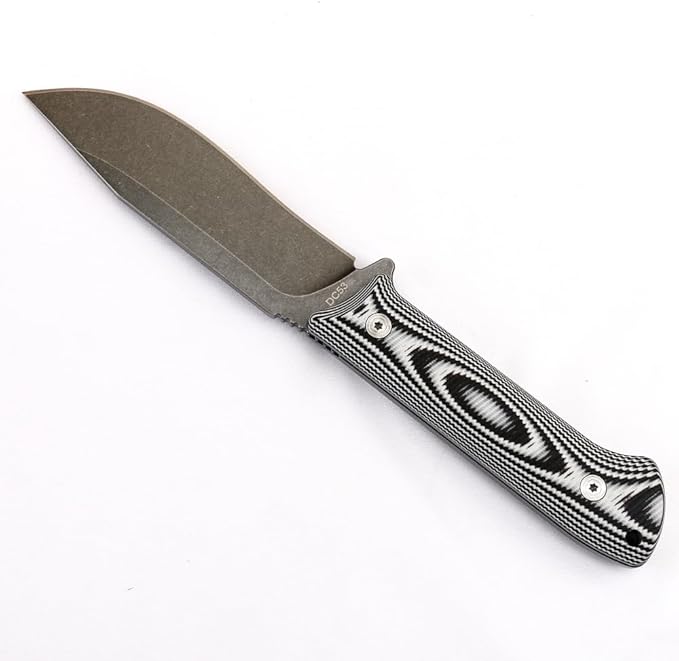 BUIPOS BD06 Fixed Blade Knife DC53 Stone Wash Steel Blade Two-color G10 Handle Full Edge Knife for Outdoor Camping Trekking Hunting Fishing (White Black) (Black handle and black blade)
