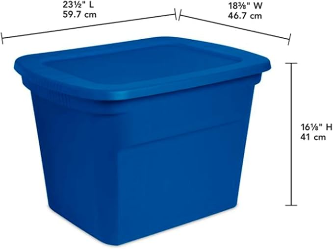 Sterilite 18 Gallon Stackable Plastic Storage Tote Container with Latching Snap-Close Lid for Home and Office Organization Blue (8 Pack)