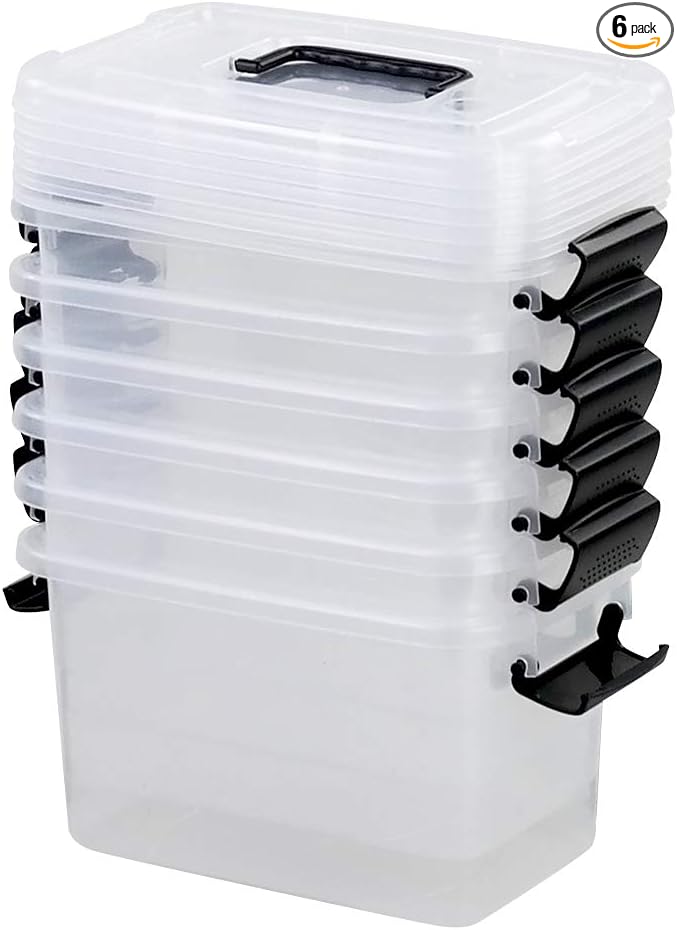 6 Pack 5.5 Quart Storage Container Box with Lids Small Plastic Storage Bins with Handle