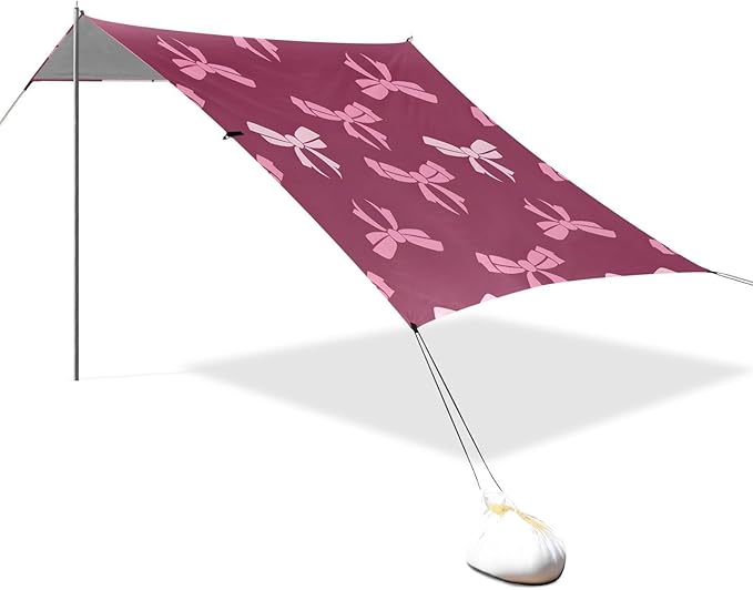 ALAZA White Pink Bows Pattern Beach Tent Sun Shelter Portable Canopy Sunshade for Outdoor Camping Picnics Backyard Fun 10x9 ft