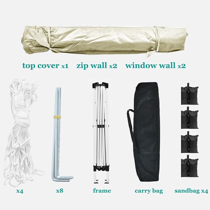 10'x10' Folding Canopy with 4 Removable Sidewalls Outdoor Event Shelter UPF 50+ Gazebo Portable Tents for Parties Beach Camping Wedding EZ Pop Up Canopy Weight Bag + Carry Bag (Beige)