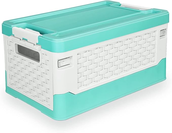 TOPCJ Foldable Storage Bins with LidsCloset OrganizerStackable Plastic Storage Containers with Secure Latching BucklesPerfect Storge Box Organization for Homehome Office(Blue)