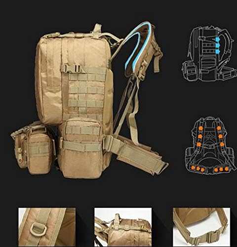 Tactical Backpack 55L with Built-up 3 MOLLE Bags Rucksacks for Travelling