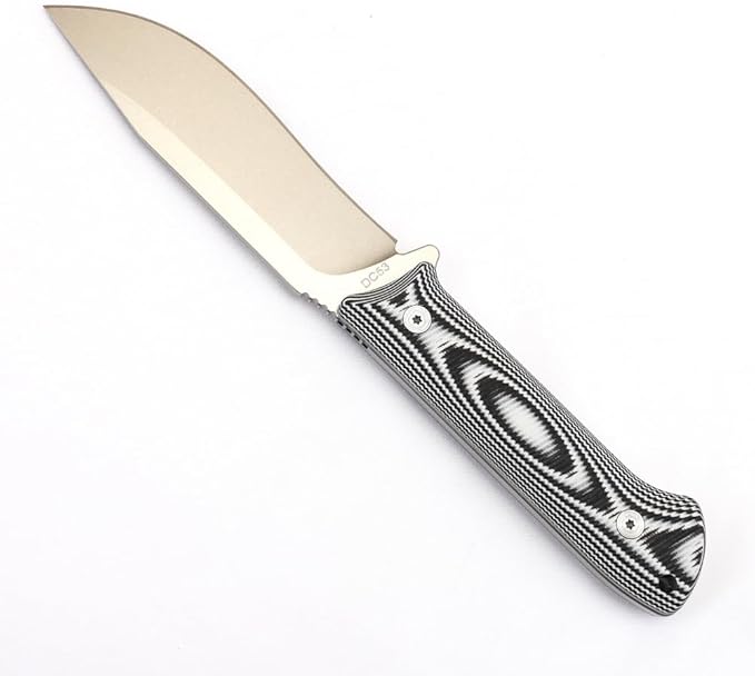 BUIPOS BD06 Fixed Blade Knife DC53 Stone Wash Steel Blade Two-color G10 Handle Full Edge Knife for Outdoor Camping Trekking Hunting Fishing (White Black) (Black handle and white blade)