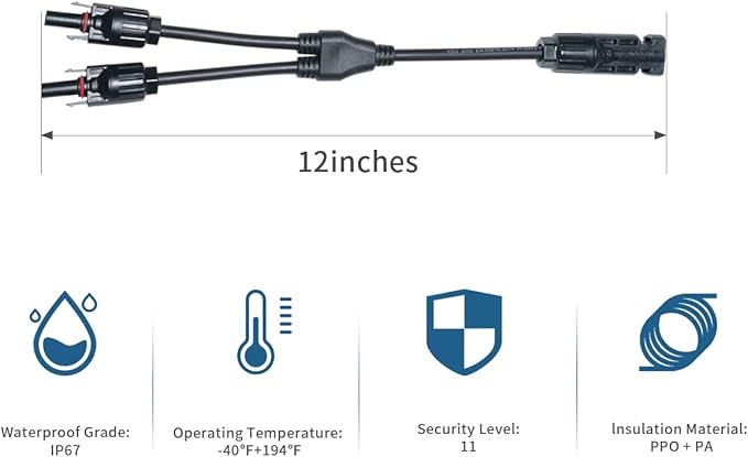 4Pair Solar Panel Connector 1 FT Solar Connectors Y Branch Parallel Adapter Cable Solar Cable 1 Male to 2 Female(M/FF) and 1 Female to 2 Male(F/MM) Solar Panel Cables and Connectors 1500V