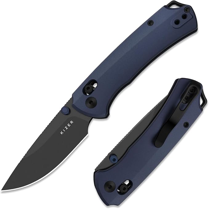Kizer T1 CD EDC Pocket Knife 3.2 M390 Steel Drop Point Folding Knives with Aluminum Handle Black Matte DLC Coating Thumb Stud Opener Clutch Lock Folding Knife for Camping Hiking Ki3490.2CDA2