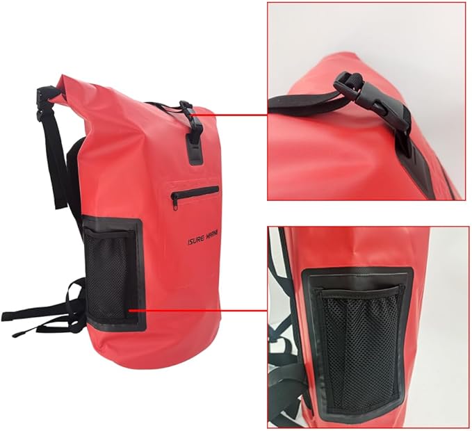 ISURE MARINE Dry Bags Waterproof Floating Backpack 30LWaterproof Phone Case Roll Top Closure Travel Bags for Kayking Boating Kayaking Surfing Rafting and Fishing Deck Bags Red