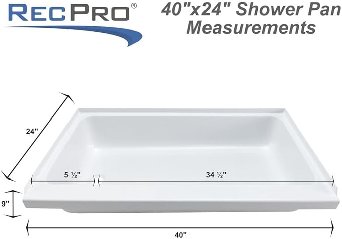 RecPro RV 40 x 24 White Shower Pan | Camper Shower Pan (Left Drain)