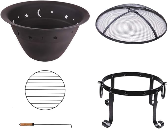 Cast Iron Fire Pits Outdoor Round Wood Burning Fire Pit Bowl with Mesh ScreenFireplace Poker29 inch cast Iron Black