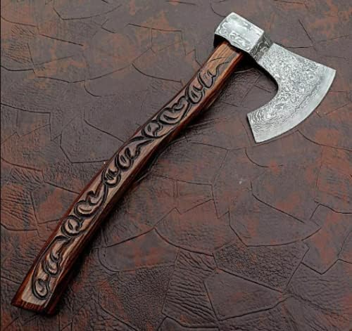 Handemade Damascus Steel Custom Made Hunting Axe with Rose Wood Handle