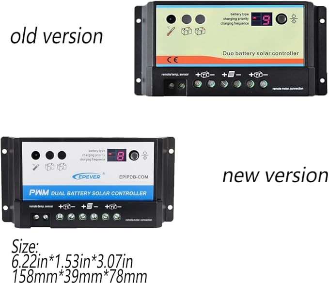 EVPEVER 20A Solar Charge Controller 12V/24V Auto Working Dual Battery Solar Panel Charge Controller PWM 20AMP Intelligent Solar Panel Batteries Regulator for Motorhome Caravan Boat