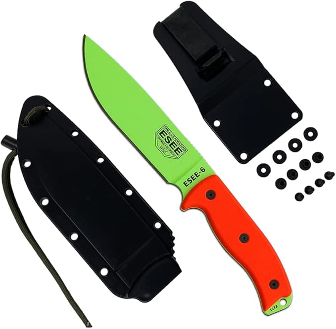 ESEE Knives 6P Fixed Blade Knife w/Molded Polymer Sheath (Venom Green Blade/Black Sheath)