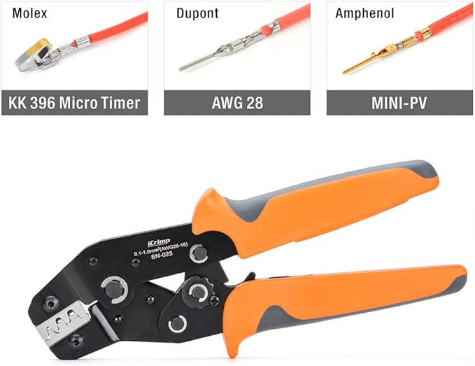 iCrimp SN-025 Dupont Crimper O Crimp Tool D-sub Dupont Connector Wire Crimp Tool AWG 28-18(0.1-1mm²) for Harwin Amphenol MINI-PV Connectors Molex KK 396 Micro Timer Connectors