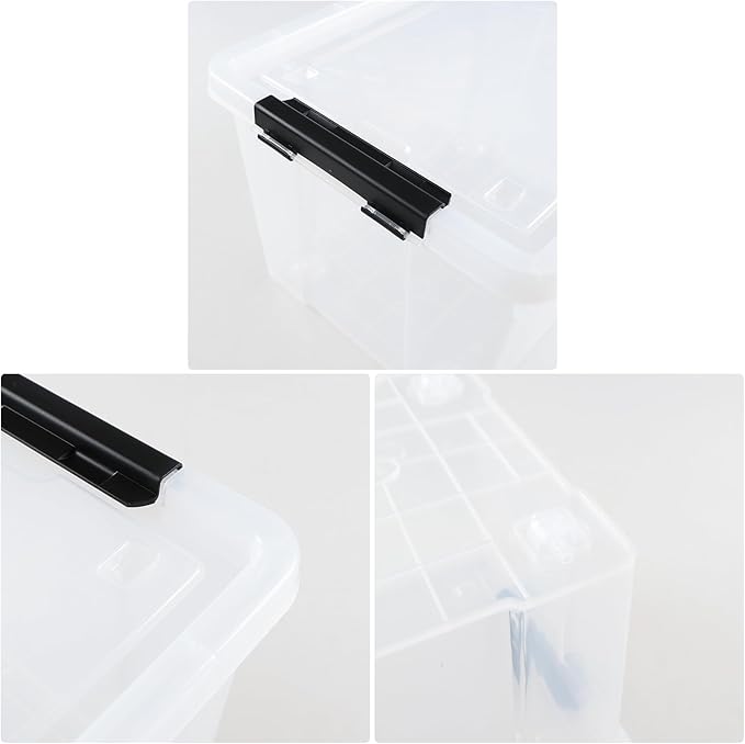 4-Pack 32 L Wheeled Clear Plastic Storage Latch Box Large Clear Storage Bin with Lid