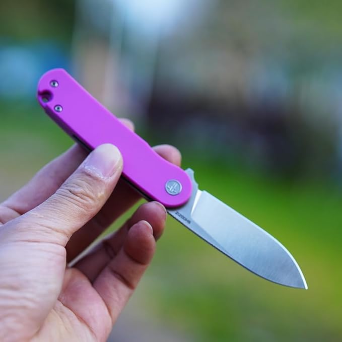 Small EDC Folding Pocket Knife for Woman - 2.59 Mini D2 Steel Satin Blade G10 Handle with Clip Classic Design for Outdoor Camping Hiking &amp Everyday Carry Man. Han309-PinkGS
