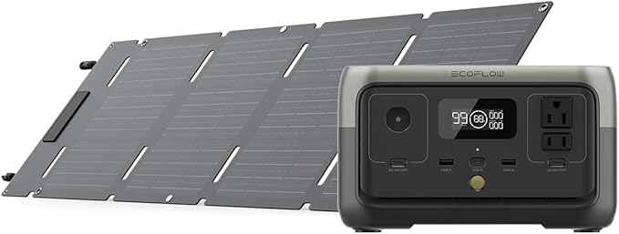 EF ECOFLOW Portable Power Station RIVER 2 with 45W Solar Panel 256Wh LiFePO4 Battery/ 1 Hour Fast Charging Up to 600W Output Solar Generator for Outdoor Camping/RVs/Home Use