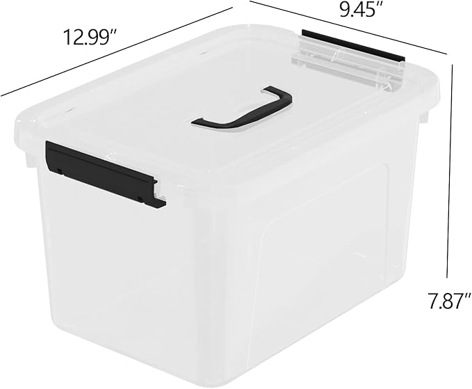 4-pack 10.5 Quarts Clear Boxes with Handles Plastic Storage Bin with Lid