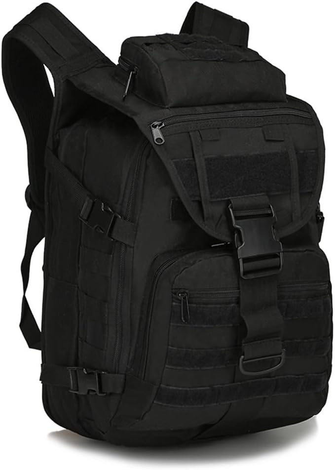 Outdoor Tactical Backpack Military Molle Bag Hiking Daypacks for Camping Trekking Hunting Traveling Motorcycle (Black)