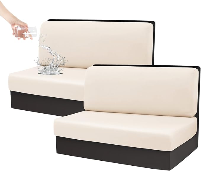 KRFOONN RV Dinette Cushion Covers Waterproof Camper Cushions Cover Replacement Couch Cushion Slipcovers Washable RV Bench Seat Covers for Travel Trailer Couch (2 Backrest Cover &amp 2 Bench Cover W0