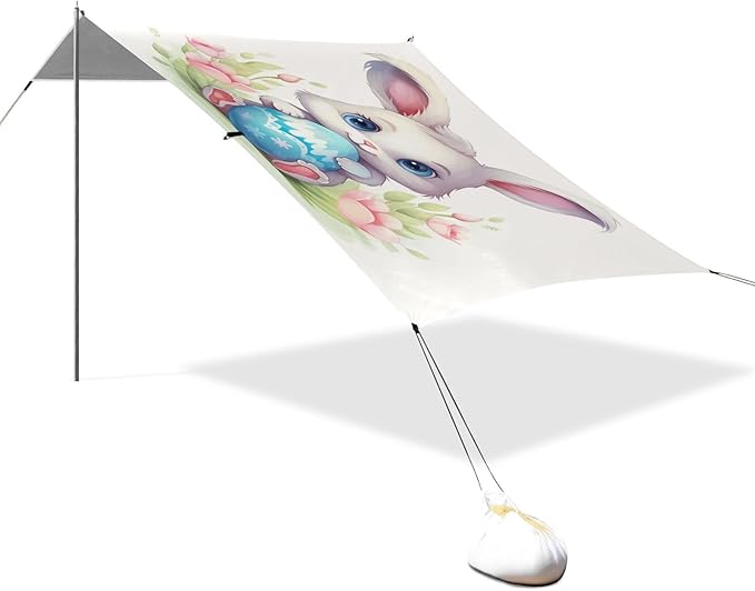 ALAZA Cute Rabbit Easter Egg Beach Tent Sun Shelter UPF50+ Protection Beach Shade Canopy w/ 4 Sandbags for Outdoor Camping Fishing Backyard Fun Picnic 10x9 ft