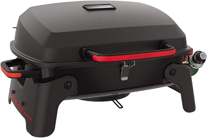 Megamaster 1-Burner Portable Gas Grill with Locking Lid 11000 BTU Stainless Steel Burner Foldable Legs Small Propane Grill for Outdoor Cooking Camping BBQs Patios and Gardens - 820-0065C