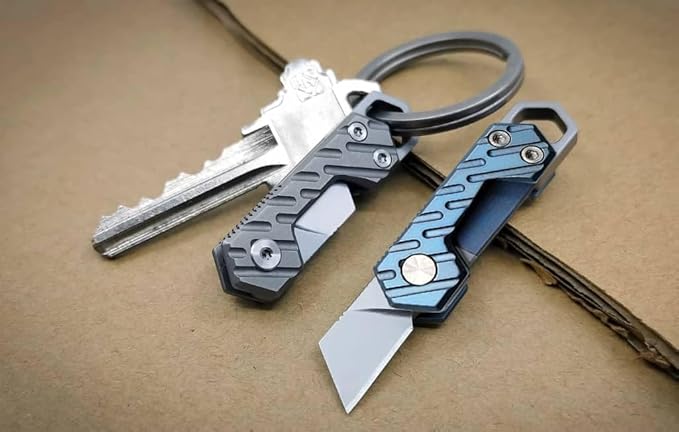 VLKN Micro Titanium Folding Knife - Ultra-Lightweight Compact EDC Utility Knife with Grade 5 Titanium Handle &amp AUS-8 Stainless Steel Blade (Blue)