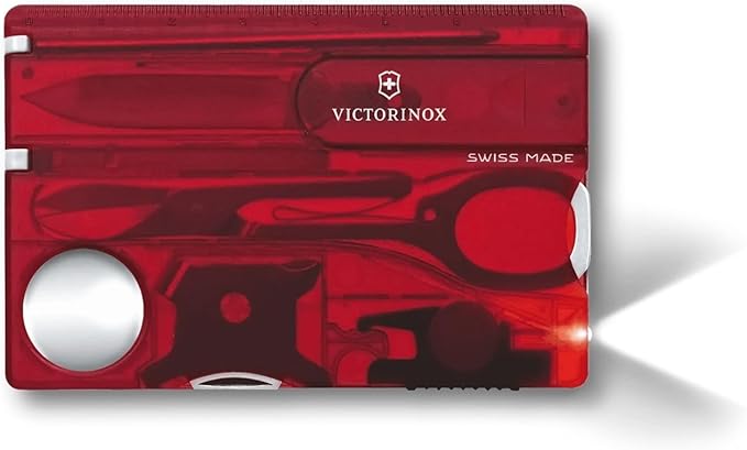 Victorinox Swiss Card Lite Swiss Made Pocket Tool 13 Functions LED Magnifier Red Transparent