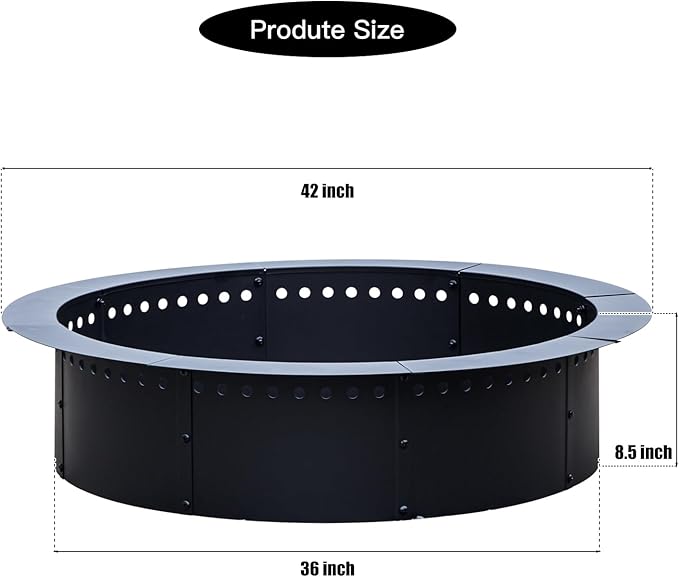 42 inch Outdoor Fire Pit Liner Round Heavy Duty Fire Pits Rim Insert Firepit for Outside DIY Campfire Fireplace