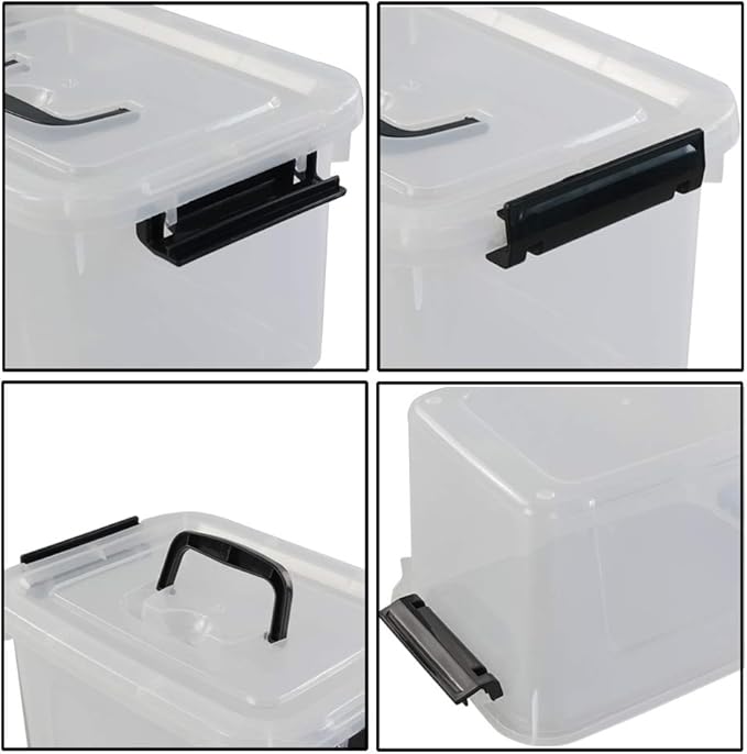 Begale 5 Quart Plastic Small Storage Container Clear Latch Box with Latches 4-Pack