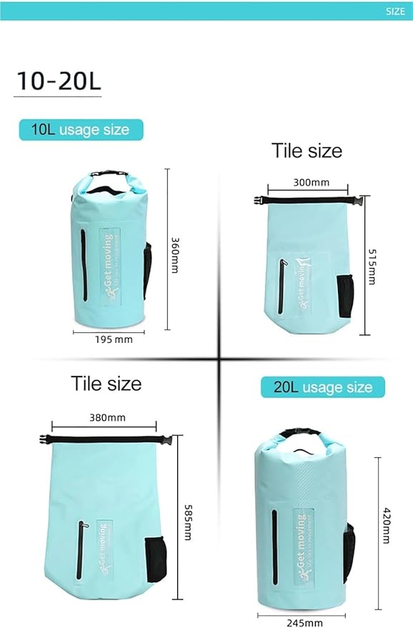 Waterproof Dry Bag 10L/20L Carbon Fiber Waterproof Dry Bag Hand-Held Bucket Bag Waterproof Bag Beach Drifting Swimming Bag Outdoor Backpack for SwimmingBoating(Deep Green-20L)