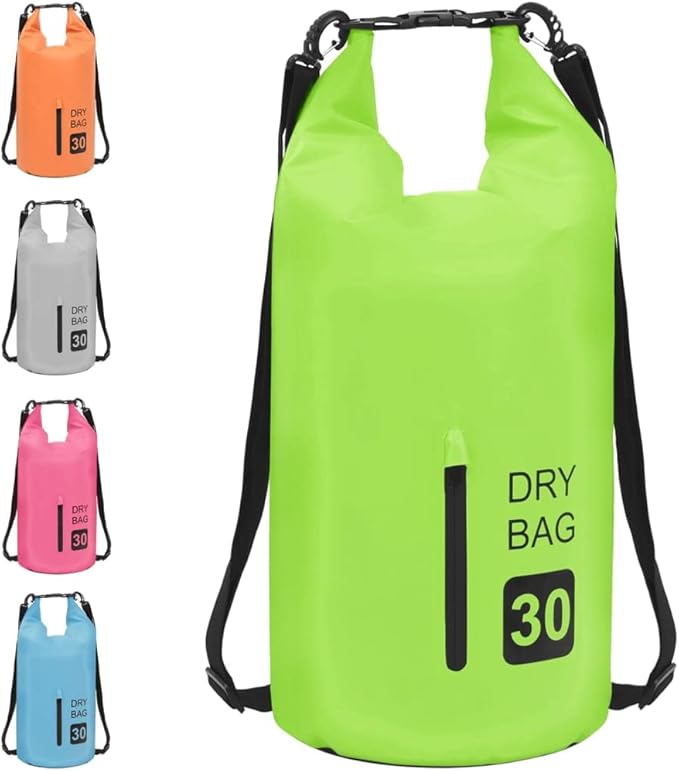 SKM Dry Bag with Zipper Green 30 L PVC (Weight-1KG)