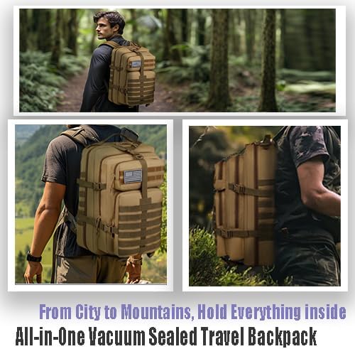 45L Military Tactical Backpack for Men Large 3-Day Assault Pack MOLLE Rucksack Waterproof Survival Bug Out Bag for Hiking Camping Hunting Gym &amp Work Includes US Flag Patch - Stealth Black