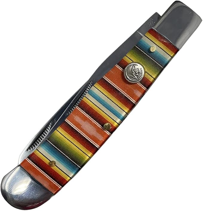 WHISKEY BENT HAT CO. Traditional Trapper Folding Pocket Knife 4.125 Closed Length 440C Stainless Steel Blades (Serape Sunrise)