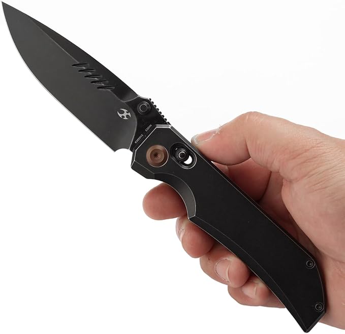 KANSEPT Eaglestrike Pocket Folding Knive 3.73''Blackwash CPM S35VN Steel Blade Black Titanium Handle with Thumb Stud Axis Lock Fold for Men Women Sharp Camping Survival Hiking Knives K1095v2
