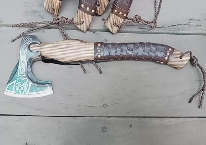 Generic Set of 5 Hunting Axe Handmade Carbon Steel Viking Axe with Leather Sheath Hatchet Custom Bearded Axe Battle Ready Axe by Empire Industry Gray