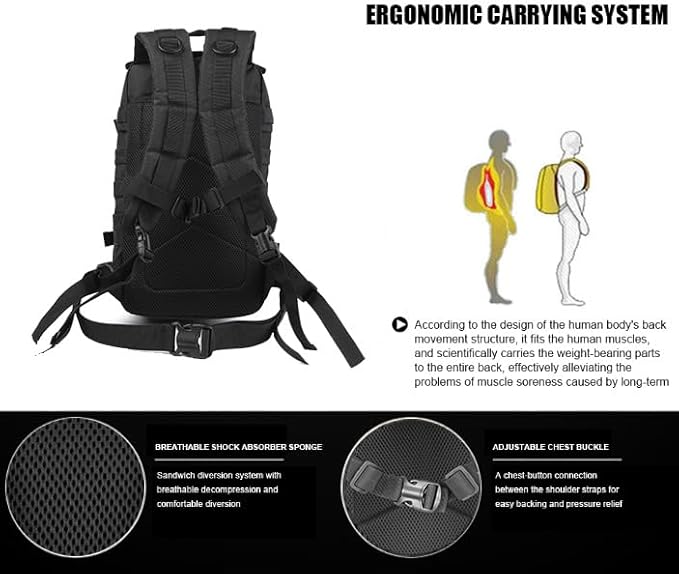 Miramrax Small Tactical Backpack Military Daypack - 30L Backpack for Men Molle Assault Pack Bug Out Bag for Hiking Camping Travel Army Hunting Rucksack Trekking (Black)